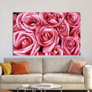 Póster de rosas rosadas, impresión en lienzo de moda, arte de pared 3D, tapiz botánico, decoración de lienzo moderna, regalo de boda personalizado