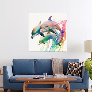 Tier Poster, moderne Leinwand Geschenk, Bunte Leinwand Geschenk, Delphin gedruckt, Dekoration, Geschenk für ihn, Baby Geschenk personalisiert,