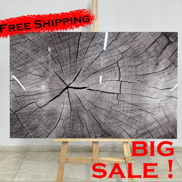 Tree Ring Tempered Glass Wall Art: Modern Farmhouse Decor (43x28 inch)