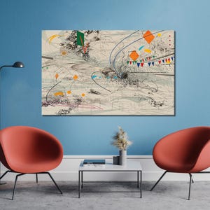 Boho Poster, handgemachtes Geschenk, moderne Wanddekoration, bunte Wandkunst, Julie Mehretu Leinwand Kunst, personalisiertes Baby Geschenk, große Wanddeko,