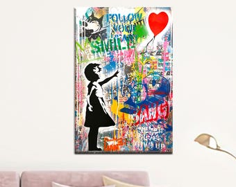 Balloon Girl Canvas Art, Banksy Girl Graffiti Art Canvas, Christmas Gifts, Famous Wall Hangings, Abstract Printed, Baby Gift Personalized,