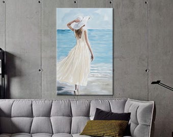 Abstract Woman Canvas Art: Blue & White Framed Wall Decor