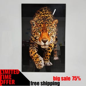 Leopard Wall Decor, Wild Animal Wall Art, Leopard Glass Print, Man Cave Wall Art, Tempered Glass, Living Room Decor, Bedroom Wall Art,