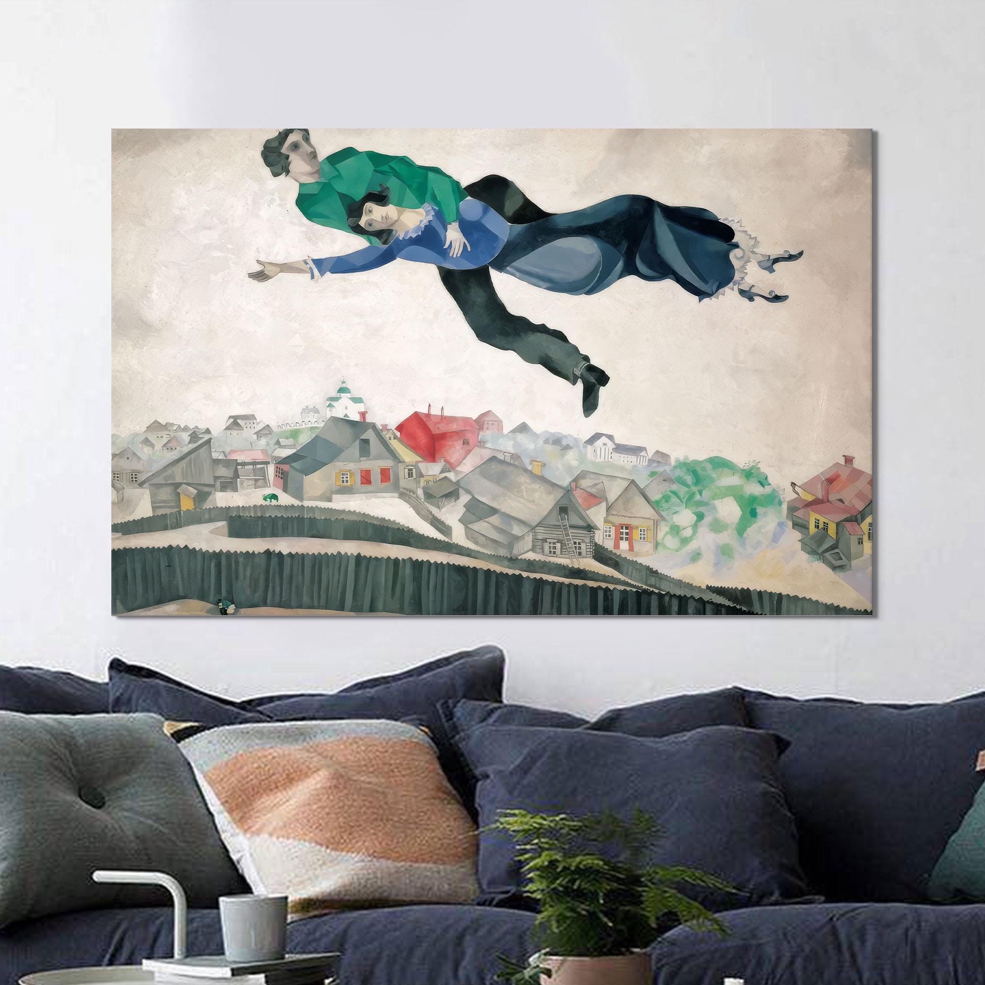 Marc Chagall 'over the Town' Canvas Wall Art: Framed Reproduction