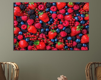 Lienzo de fresas: decoración de pared con frutos del bosque, impresión moderna