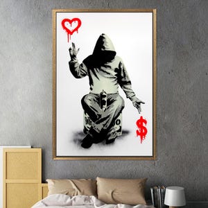 Banksy Graffiti Canvas Art: Boy with Heart & Money