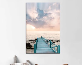 Tropical Ocean Sunset Canvas Print: Coastal Beach House Wall Art