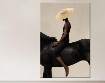 Bridesmaid Gift, Animal Canvas Art, Woman Wall Art, Woman Sitting Horse Canvas Print, Office Decor Art, Horse Wall Art, Large Wall Decor,