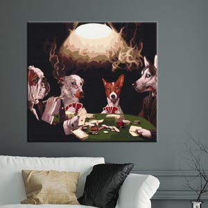 Lienzo decorativo de perros jugando al póquer - Póster divertido de estilo vintage para una noche de juegos de perros - Decoración divertida de animales para tu bar, sala de juegos o cueva de hombre