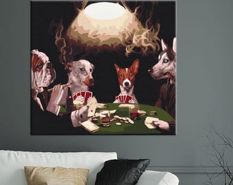 Hunde spielen Poker Leinwand Kunst: Lustiger Vintage Stil Tier Dekor