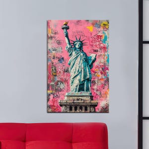 Statue of Liberty Graffiti Canvas - Urban Pop Art NYC Poster - Colorful Street Style Wall Art for Modern Home or Loft Decor