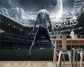 Cristiano Ronaldo Wandbild, Galaxy Stadion Fußball Tapete, Fußballlegende Peel und Stick Dekor, Dark Hero Sport Fan Raum Kunst