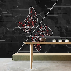Carta da parati da gioco, murale con controller di gioco, decorazione murale con controller di videogiochi, atmosfera da sala giochi, murale da gioco cool, decorazione per zona gioco,