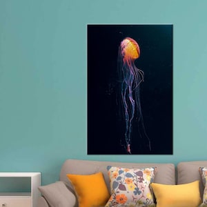 Jellyfish Canvas Print: Modern Underwater Wall Art, Floating Frame