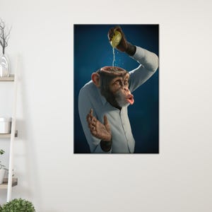 Brainless Monkey Wall Decor, Personalized Gift, Funny Monkey 3D Canvas, Modern Printed, Animal Poster, Framed Canvas,
