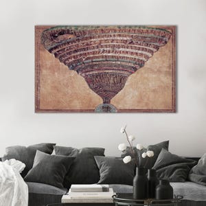 Dante's Inferno Map Wand Kunst Leinwanddruck Gustave Doré Stil Poster Mittelalterliche Hölle Illustration Baumwollleinen Dekor für Dark Art Lovers