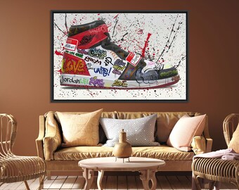 Arte de grafiti con zapatillas: decoración de pared moderna en lienzo enmarcado