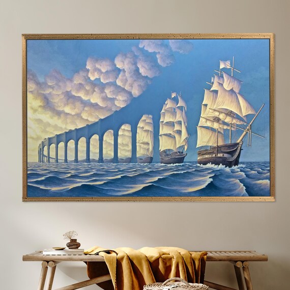 Surreal Ship Canvas Art: 'bridge Made of Sky' - Modern Wall Decor