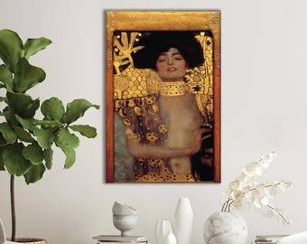 Gustav Klimt Judith and the Head of Holofernes Wall Art Canvas Print Golden Classic Painting Cotton Canvas Decor for Art Lovers