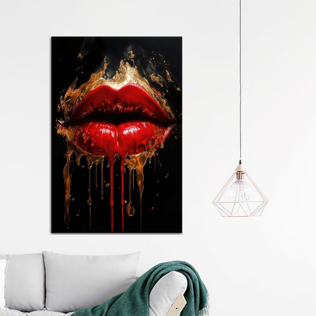 Red Lip Gold Painting Canvas Print: Modern Woman Wall Art - Etsy