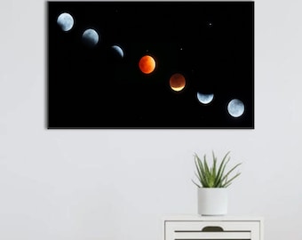 Lienzo decorativo con las fases lunares: eclipse lunar, decoración astronómica