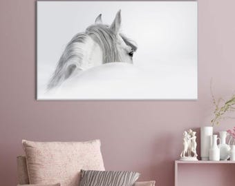 White Horse Canvas Print: Minimalist Equine Art, Modern Decor
