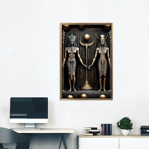 Hieroglyph Canvas, Anubis Wall Decor, Egyptian Artwork, Canvas Wall Decor, Gold Framed Art, White Framed Canvas, Egyptian Lover Gift