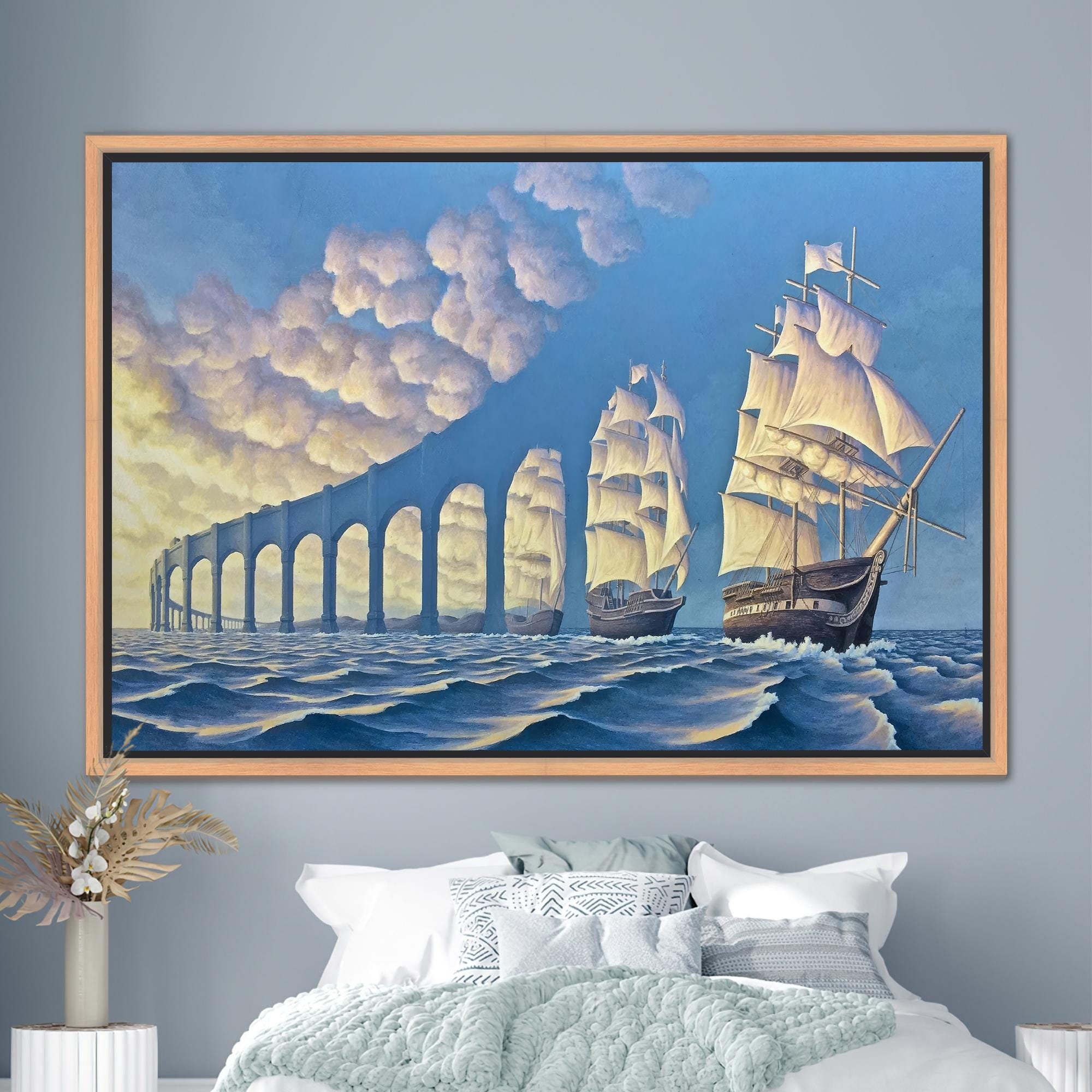 Surreal Ship Canvas Art: 'bridge Made of Sky' - Modern Wall Decor