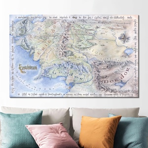 Middle Earth Map Canvas Print: Framed Movie Room Wall Art