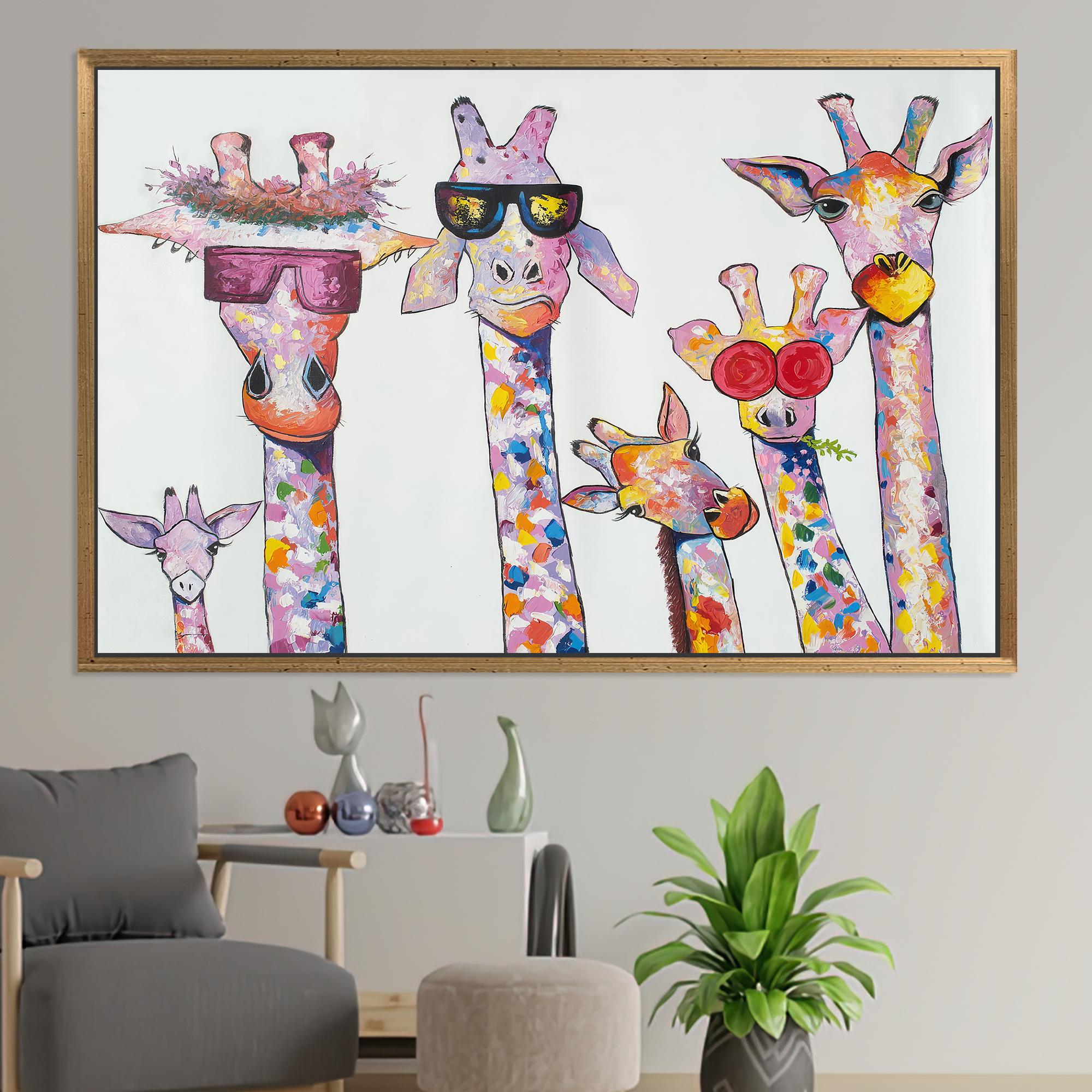 Colorful Giraffe Family Canvas Art: Quirky Jungle Safari Kids Room ...