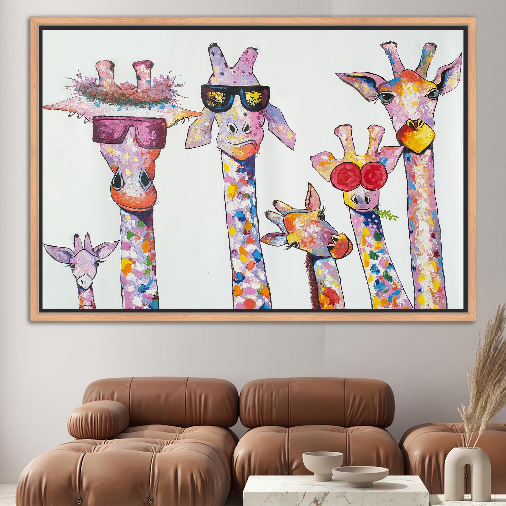 Colorful Giraffe Family Canvas Art: Quirky Jungle Safari Kids Room ...