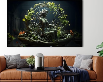 Nature Goddess Canvas Art: Mythical Forest Statue Print