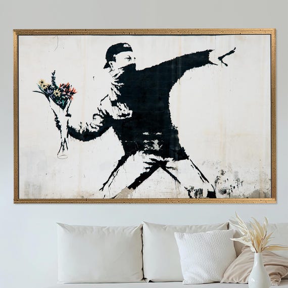 Banksy Flower Bomber Canvas Art: Graffiti Wall Decor - Etsy
