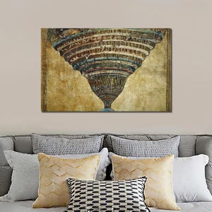 Mappa dell'Inferno Wall Art, Sandro Botticelli Canvas Gift, Riproduzione Wall Hanging, Divine 3D Canvas, Wall Art incorniciata, Home Decor Canvas,