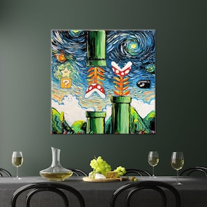 Mario World Canvas Art: Starry Night, Game Room Decor