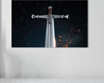 Mittelalterliche Schwert Leinwand: Epic Fantasy Ritter Dekor