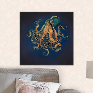 Contemporary Art, Modern Art Canvas, Animal 3D Canvas, Octopus Art, Trendy Canvas Print, Floating Frame, Boho Wall Decor, Christmas Gifts,