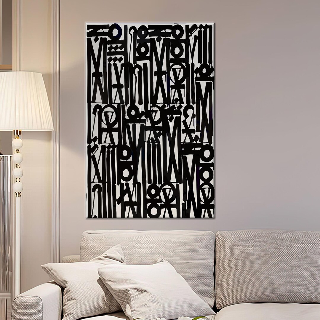 Black and White Abstract Canvas Print: Typographic Symbol Art - Etsy