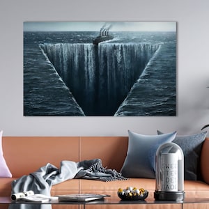 Arte surrealista en lienzo del abismo oceánico: Impresión dramática de fantasía con barco