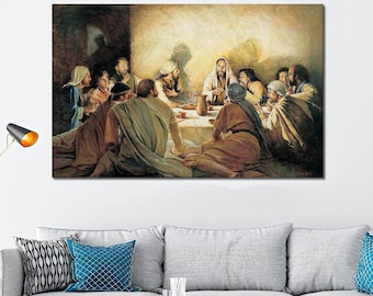 Toile d'art La Cène : Jésus et ses disciples, décoration d'intérieur chrétienne