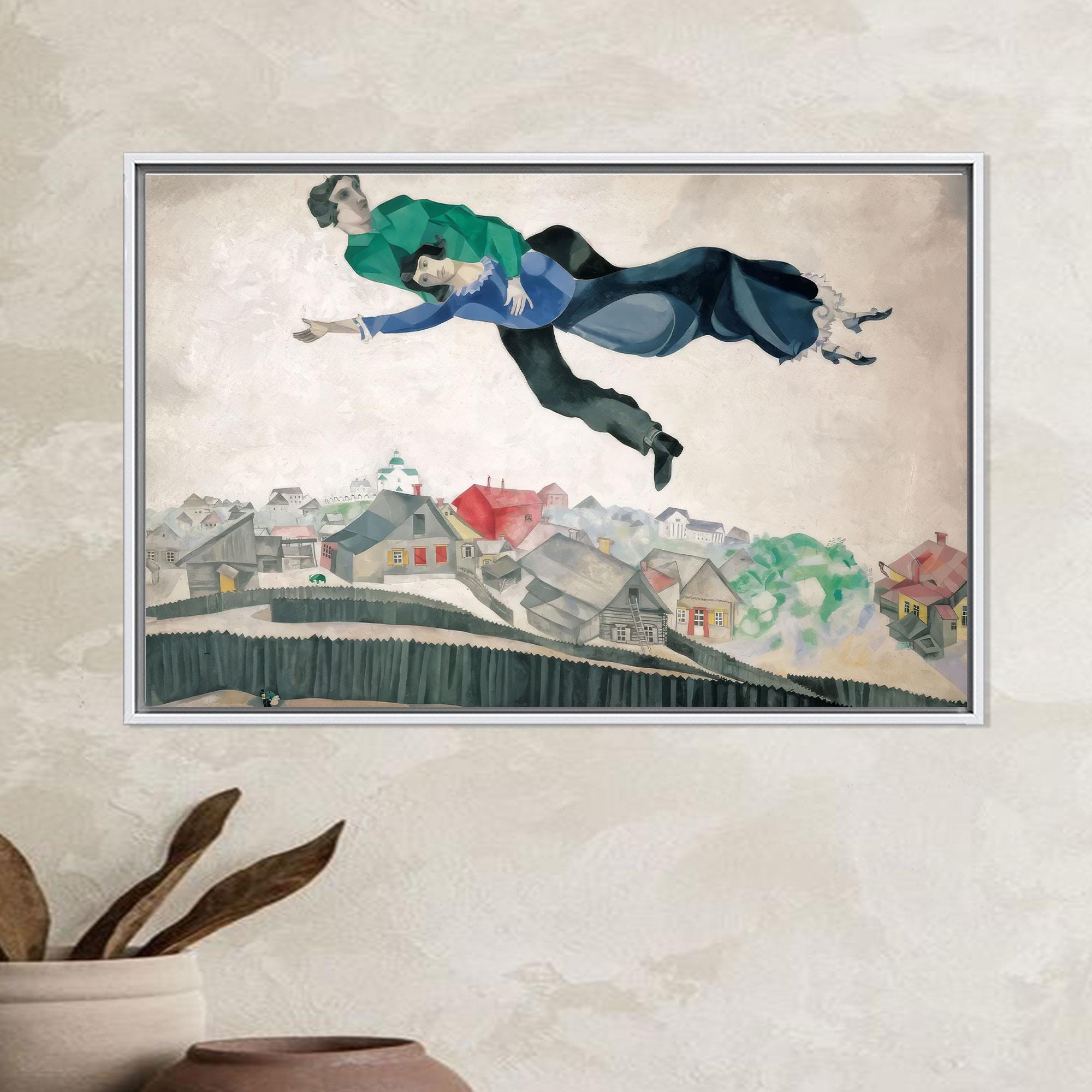 Marc Chagall 'over the Town' Canvas Wall Art: Framed Reproduction