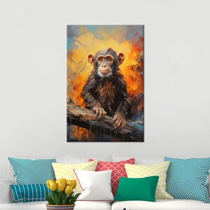 Tier Wandbehang, Abstrakter Affe Kunst, Braune Leinwand Kunst, Wild Leinwand Poster, Dekor Leinwand, Baby Girl Geschenk,