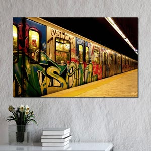 Graffiti Canvas Print, Graffiti On The Subway Canvas Print, Metro Canvas Decor, Subway Canvas Gift, Room Decor Canvas Art,