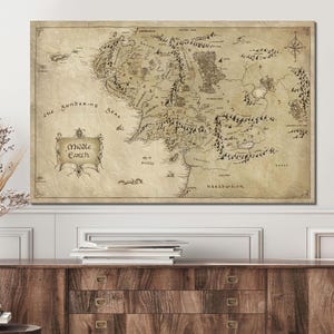 Fantasy Map Wall Art Canvas – Vintage Style Middle Earth-Inspired Map – Antique Adventure Poster Decor