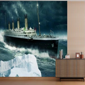 Ocean Adventure Wall Art, Nautical Adventure Wall Art, Historical Ship Wall Mural, Dramatic Ocean Wall Mural, Vintage Ship Wallpaper,
