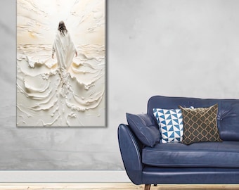 Textured White Abstract Jesus Canvas Art: Spiritual Wall Decor