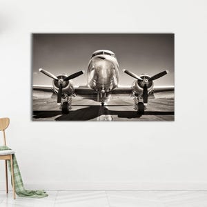 Vintage Propeller Plane Canvas Art: Retro Aviation Print, Pilot Room Decor