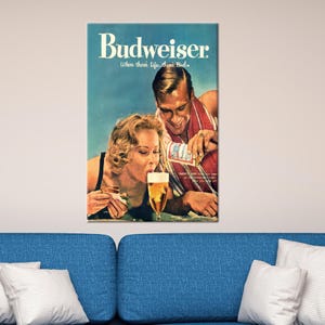 Vintage Budweiser Beer Ad Canvas Print: Retro Bar Wall Decor