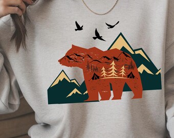 Bear Silhouette Mountain Sweatshirt: Unisex Outdoor Adventure Top