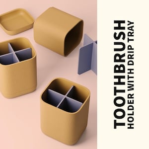 Toothbrush Holder with Drip Tray | Hygienic 4-Slot Bathroom Organizer | Minimalist Design